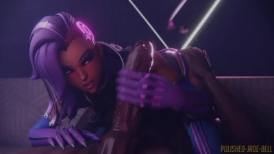 Sombra Handjob and Facial