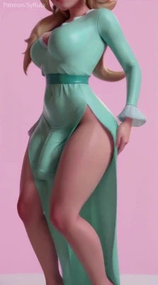 Rosalina from Mario standing solo as a futa exposing and cupping her breasts