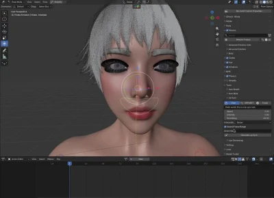 Young woman with short silver-grey hair lip syncing in Blender