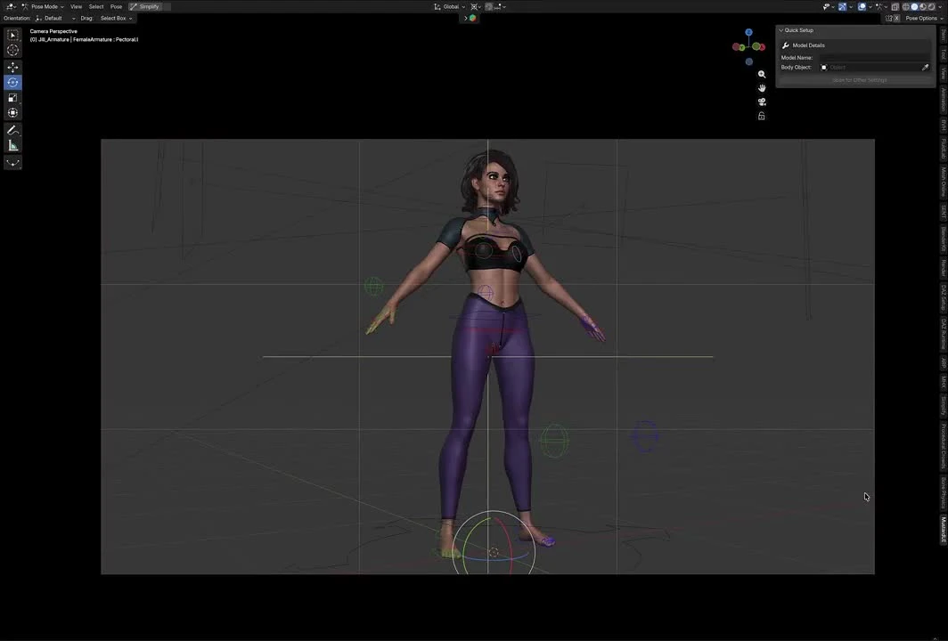 Dark-skinned woman in T-pose with changing hair colors in Blender viewport - 3D Free Porn | 100% Ad-Free | xporn3d.com