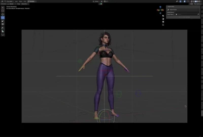 Dark-skinned woman in T-pose with changing hair colors in Blender viewport