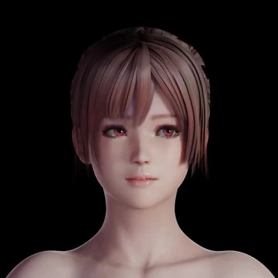 Young woman with short brown hair showing changing expressions in 3D render