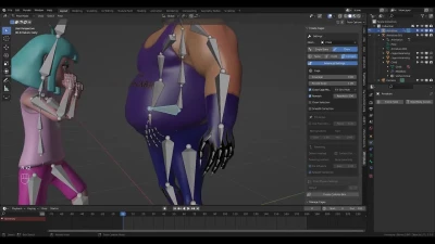 Simplicage addon workflow in Blender with two rigged stylized characters