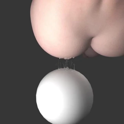 Nude woman with large butt pressing pussy on white sphere with stretching fluid