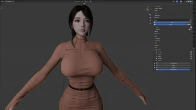 Woman with ponytail standing arms outstretched as her orange dress dissolves