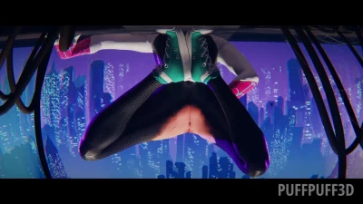 Spider-Gwen edging above the city