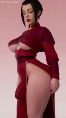 Azula from Avatar: The Last Airbender standing and groping her breasts