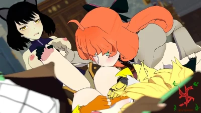 Yang pounded by Blake, Emerald, and Penny