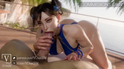 Chun Li & Ryu blowjob on the beach balcony