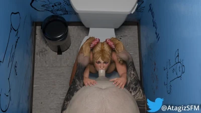 Juliet Starling Blowjob in public bathroom