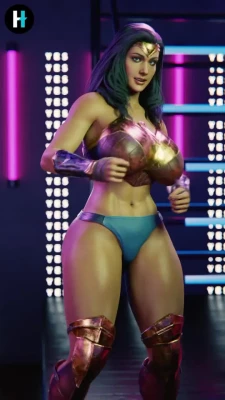 wonder woman dancing sensually with her huge tits