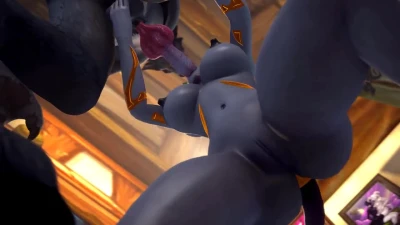 Commission for @wolfgrinn A beautiful draenei plays with two wild worgen 4k