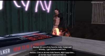 A whore has fun with several dogs in front of a crowd of spectators