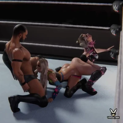 WWE reverse spitroast threesome with Liv  Alexa (VReal_18K)