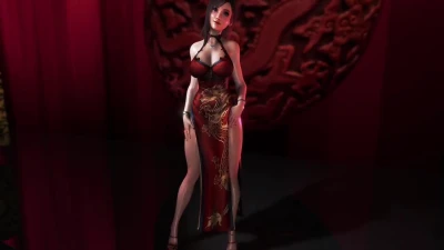 Sexy oiled Tifa Lockhart in revealing red dress shamelessly dancing pantyless