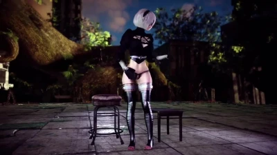 Сhaste submissive 2B shows off her body in erotic dance to please new owner