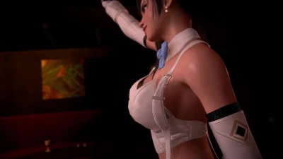 Naughty shapely Tifa in bunny outfit public dancing for her bar visitors