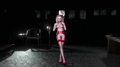 Youthful asian princess in sexy red outfit dancing alone in night castle
