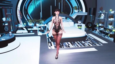 Young playful Eve teases player in Black Pearl outfit in luxury bedroom