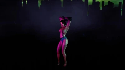 Toned wanton Jill Valentine in slutty outfit dancing against acidic sky