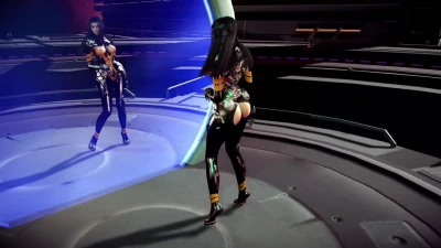 Sexy asian Tachy in tight crotchless bodysuit dancing alone on spaceship