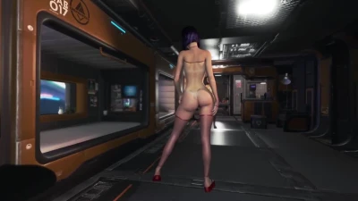 Busty waifu Faye Valentine solo poses to music in sexy red lingerie