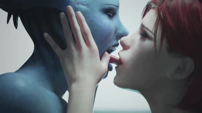 Femshep and Liara Tongue Sucking (Nude variant)