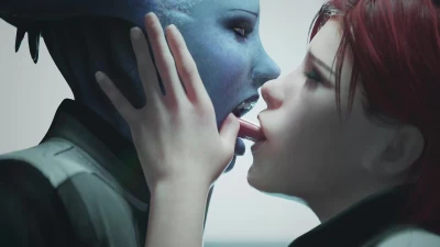 Femshep and Liara Tongue Sucking